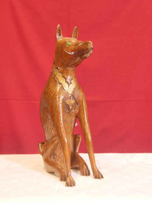 Alert Wolf Dog – Wooden Sculpture