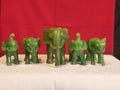 Jade-Colored Elephant Family of 5 – Wooden Sculpture