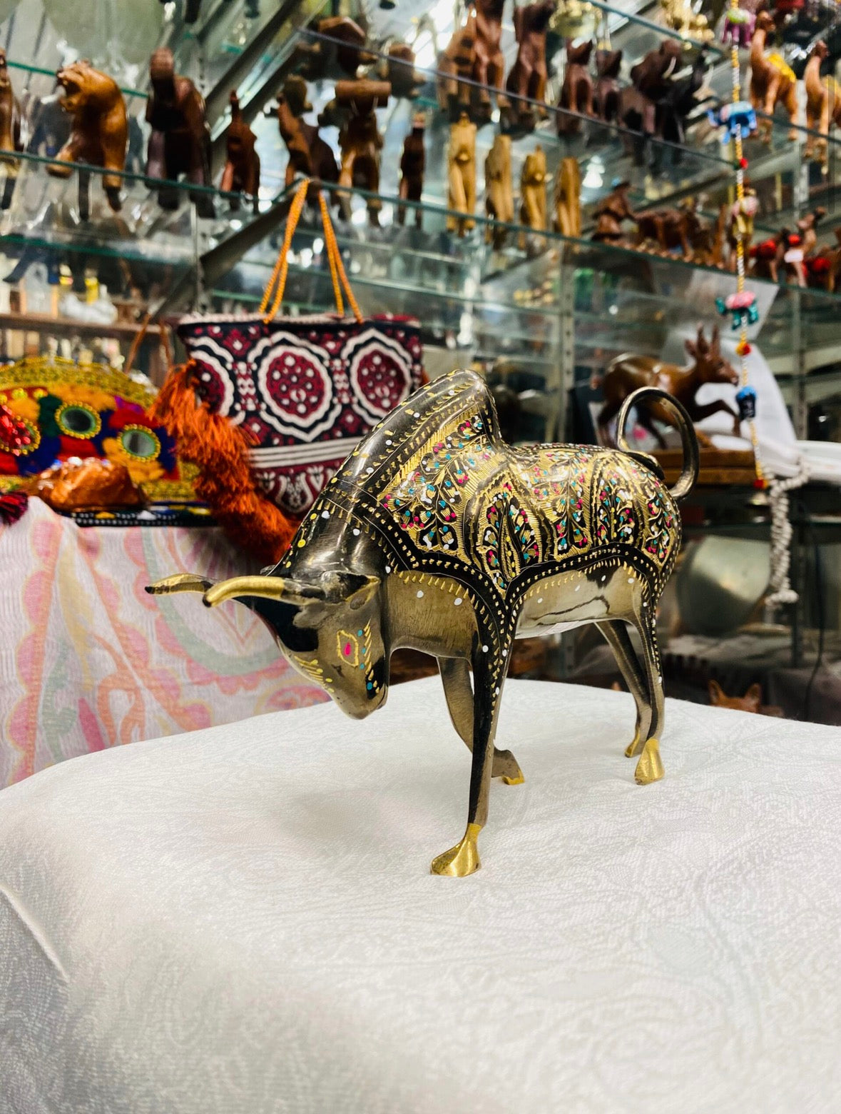 Brass Aggressive Bull – Small Sculpture