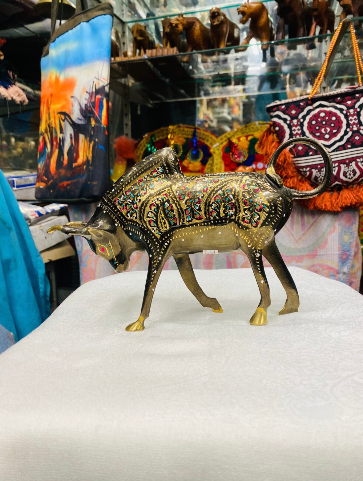 Brass Aggressive Bull – Small Sculpture