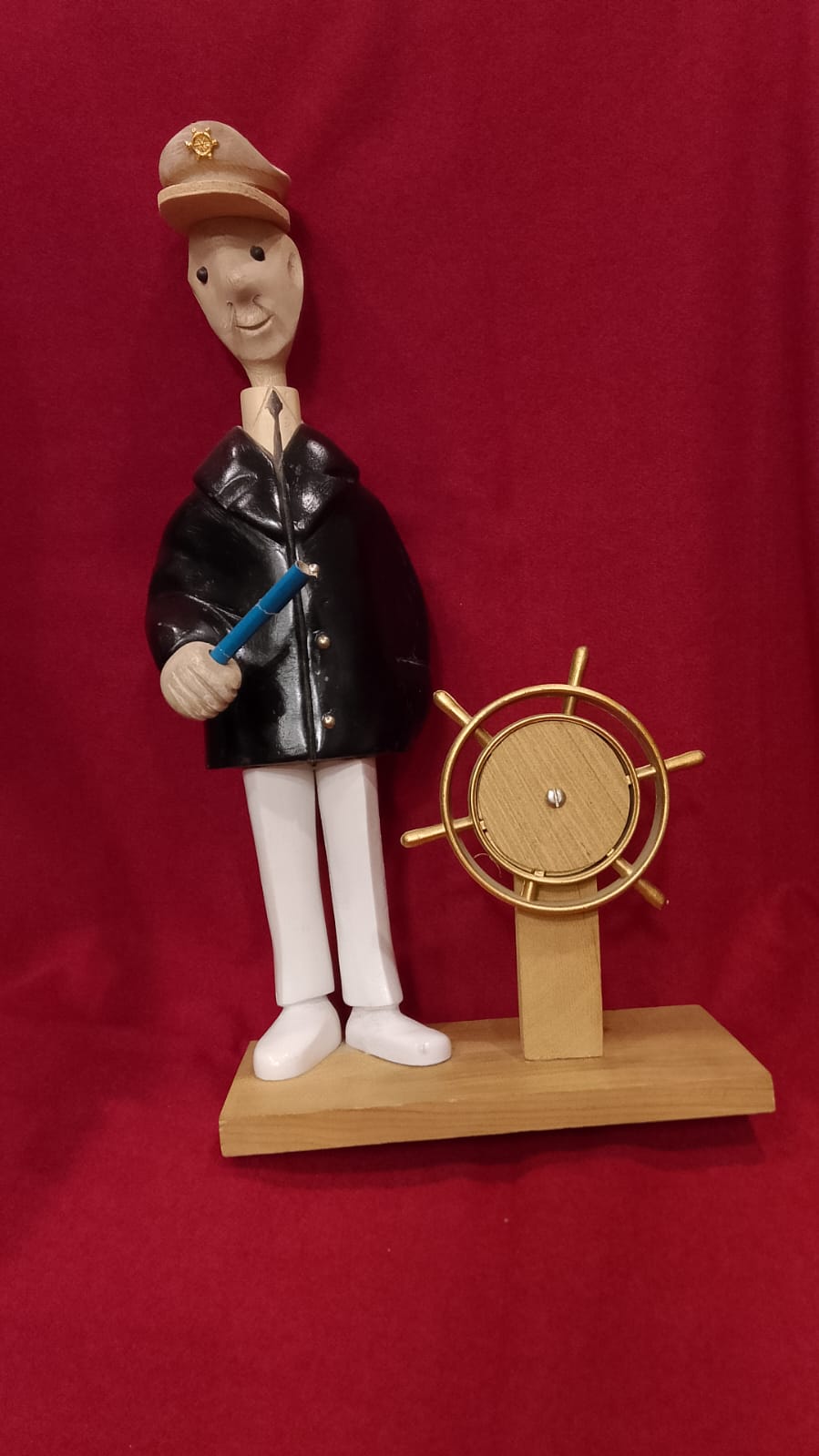 Ship Captain With Steering Wheel Wooden Character